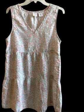 Joie Floral Linen Mini Dress in Mint Green & Coral Pink